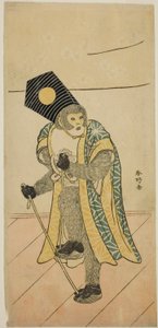 Näyttelijä Ichimura Uzaemon IX apinana näytelmässä Mitsu Ningyo Yayoi no Hinagata, joka esitettiin Nakamura-teatterissa toisena kuukautena vuonna 1785. tekijältä Katsukawa Shunkо̄