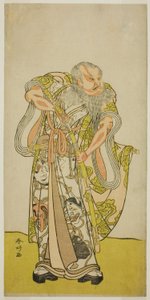 Näyttelijä Sakata Hangoro II roolissa Hige no Ikyu näytelmässä Shida Yakata Yotsugi no Hikibune, joka esitettiin Ichimura-teatterissa viidentenä kuukautena vuonna 1782. tekijältä Katsukawa Shunkо̄