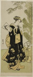 Näyttelijä Segawa Kikunojo III Otorana näytelmässä Ume-goyomi Akebono Soga, joka esitettiin Ichimura-teatterissa kolmannella kuukaudella vuonna 1780. tekijältä Katsukawa Shunkо̄
