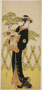 Näyttelijä Segawa Tomisaburo II rouva Masagona (Masago Gozen) () näytelmässä Genji Saiko Kogane no Tachibana (), joka esitettiin Ichimura-teatterissa () yhdentenätoista kuukautena vuonna 1788 (). tekijältä Katsukawa Shunkо̄