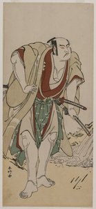 Otani Hiroji III samuraina seisovana virran vieressä, n. 1780. tekijältä Katsukawa Shunko