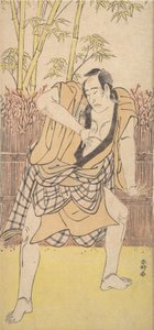 Toinen Ichikawa Komazo miehenä, joka seisoo dramaattisessa asenteessa, n. 1790, n. 1790. tekijältä Katsukawa Shunko