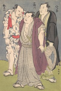Kolme sumopainijaa: Onogawa, Seimiyama ja Yatsugamine, n. 1790-luku.