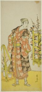 Näyttelijä Matsumoto Koshiro IV kasvinmyyjänä Awashima no Yonosuke näytelmässä Mukashi Otoko Yuki no Hinagata, esitettiin Ichimura-teatterissa yhdestoista kuukaudessa, 1781 tekijältä Katsukawa Shunsen