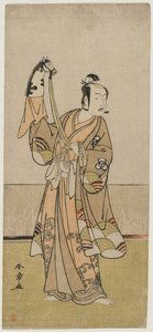 Bando Hikosaburo III pitelee kädellä Pupperia, 1770-luvun puoliväli. tekijältä Katsukawa Shunsho