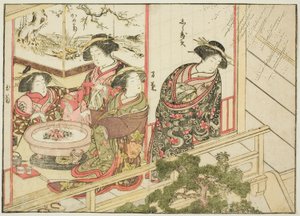 Kiribishiyan kurtisaanit kirjasta "Mirror of Beautiful Women of the Pleasure Quarters (Seiro bijin awase sugata kagami)," voi. 2 tekijältä Katsukawa Shunsho