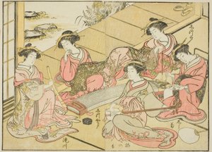 Tamayan kurtisaanit, kirjasta "Mirror of Beautiful Women of the Pleasure Quarters (Seiro bijin awase sugata kagami)," voi. 1 tekijältä Katsukawa Shunsho