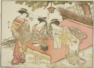 Yadayan kurtisaanit kirjasta "Mirror of Beautiful Women of the Pleasure Quarters (Seiro bijin awase sugata kagami) tekijältä Katsukawa Shunsho