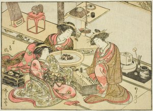 Yamashiroyan kurtisaanit, kirjasta "Mirror of Beautiful Women of the Pleasure Quarters (Seiro bijin awase sugata kagami)," voi. 2 tekijältä Katsukawa Shunsho