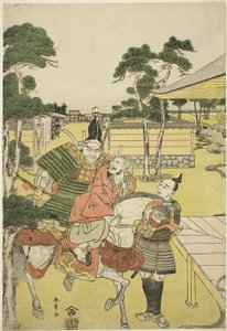 Musashibo Research B Rings Tee Katsured ja Sabo Shoshun ja Yoshitsune In Tee Pay Horikawa Yochi no Zukie Nimaizuki, c. 1782 (Kor wo dback print; Oban) tekijältä Katsukawa Shunsho