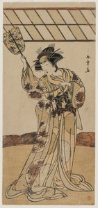 Segawa Kikunojo II painiottelun erotuomarina, n. 1770-luvun lopulla. tekijältä Katsukawa Shunsho