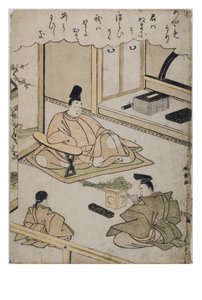 Tavu - Re sarjasta Tales of Ise muodikkailla brokadiprinteillä, n. 1770-1773 (puupalikka paperilla) tekijältä Katsukawa Shunsho