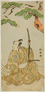 Näyttelijä Arashi Sangoro II Sakura-maruna näytelmässä Sugawara Denju Tenarai Kagami, joka esitettiin Ichimura-teatterissa ensimmäisenä kuukautena, 1772 tekijältä Katsukawa Shunsho