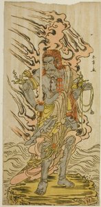 Näyttelijä Ichikawa Danjuro V Fudo Myoon kivikuvana näytelmässä Kitekaeru Nishiki no Wakayaka, esitettiin Nakamura-teatterissa yhdestoista kuukaudessa, 1780 tekijältä Katsukawa Shunsho