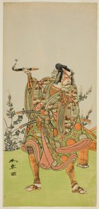 Näyttelijä Ichikawa Danzaburo II Usui no Sadamitsuna (?) näytelmässä Edo Katagi Hikeya Tsunasaka (?), joka esitettiin Ichimura-teatterissa (?) yhdestoista kuukaudessa, 1772 (?) tekijältä Katsukawa Shunsho