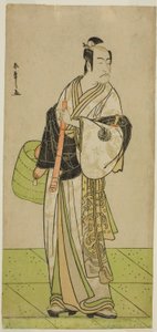 Näyttelijä Ichikawa Ebizo Kudo Suketsunena Komusoksi naamioitunut näytelmässä Waka Murasaki Edokko Soga, esitettiin Ichimura-teatterissa ensimmäisenä kuukautena, 1792 tekijältä Katsukawa Shunsho