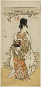 Näyttelijä Ichikawa Monnosuke II hovin palvelijana Shoheida Sadamorina näytelmässä Masakado Kammuri no Hatsuyuki, esitettiin Nakamura-teatterissa yhdestoista kuukaudessa, 1777 tekijältä Katsukawa Shunsho