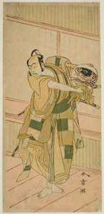 Näyttelijä Ichikawa Yaozo II Ashikaga Motoujina Naamioitunut Katagiri Yashichiksi näytelmässä Oyoroi Ebido Shinozuka, joka esitettiin Nakamura-teatterissa yhdestoista kuukaudessa, 1772 tekijältä Katsukawa Shunsho