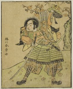 Näyttelijä Ichimura Uzaemon IX Kajiwara Genta no Kagetokina (?), näytelmässä Myoto-giku Izu no Kisewata, esitettiin Nakamura-teatterissa yhdestoista kuukaudessa, 1770 tekijältä Katsukawa Shunsho
