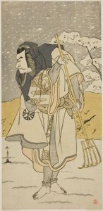 Näyttelijä Nakamura Nakazo I Akugenda Yoshirana naamioitunut pyhiinvaeltajaksi näytelmässä Chigo Torii Tobiiri Kitsune, joka esitettiin Ichimura-teatterissa yhdestoista kuukaudessa, tekijältä Katsukawa Shunsho
