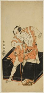 Näyttelijä Nakamura Nakazo I Izu no Jirona Naamioitunut Kemmaku no Sabuksi näytelmässä Edo-zakura Sono Omokage, joka esitettiin Nakamura-teatterissa viidennessä kuussa, tekijältä Katsukawa Shunsho
