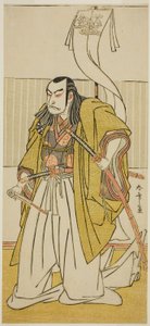 Näyttelijä Nakamura Nakazo I Kusunoki Masayukina Naamioituna Uji no Joetsuksi näytelmässä Go Taiheiki Shirishi-banashi, joka esitettiin Morita-teatterissa neljännessä kuukaudessa, 1780 tekijältä Katsukawa Shunsho