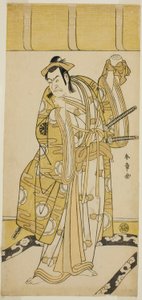 Näyttelijä Nakamura Nakazo I Nagao Terutorana näytelmässä Kuruma-gakari Tekuda no Gumbai, joka esitettiin Ichimura-teatterissa yhdestoista kuukaudessa, tekijältä Katsukawa Shunsho