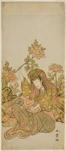 The Actor Nakamura Noshio I in a "Shak-kyo Odori" (Stone Bridge Dance), in the Play Onna Aruji Hatsuyuki no Sekai, Performed at the Morita Theater in the Eleventh Month, 1773 tekijältä Katsukawa Shunsho