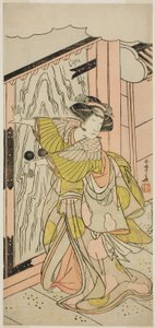 Näyttelijä Nakamura Tomijuro I Lady Hangakuna (Hangaku Gozen) näytelmässä Wada-gassen Onna Maizuru, joka esitettiin Nakamura-teatterissa seitsemännessä kuussa, 1777 tekijältä Katsukawa Shunsho