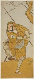 Näyttelijä Onoe Matsusuke I Kobayashi no Asahinana, naamioitunut linnunsieppaajaksi näytelmässä Edo no Haru Meisho Soga, joka esitettiin Ichimura-teatterissa kolmannessa kuukaudessa, 1773 tekijältä Katsukawa Shunsho