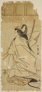 Näyttelijä Onoe Matsusuke I prinssi Takanorina näytelmässä "Kaeribana Eiyu Taiheiki", joka esitettiin Nakamura-teatterissa yhdestoista kuukaudessa 1779 tekijältä Katsukawa Shunsho