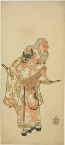 Näyttelijä Otani Hiroemon III Hige no Ikyu -näytelmässä "Sukeroku" näytelmässä "Hitokidori Harutsuge Soga" tekijältä Katsukawa Shunsho