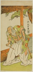 Näyttelijä Otani Hiroemon III Shinoda Jirodayun roolissa näytelmässä Keisei Momiji no Uchikake, esitettiin Morita-teatterissa seitsemännessä kuussa, 1772 tekijältä Katsukawa Shunsho