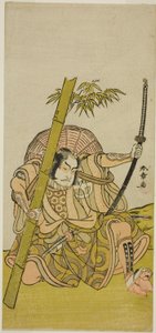 Näyttelijä Otani Hiroji III vartijana Kuriu Zaemon Yorikata näytelmässä Azuma no Mori Sakae Kusunoki, esitettiin Ichimura-teatterissa yhdestoista kuukaudessa, 1779 tekijältä Katsukawa Shunsho