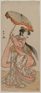Näyttelijä Segawa Kikunojo II Tanssii päivänvarjon kanssa, 1770-luvun loppu. tekijältä Katsukawa Shunsho