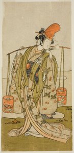 Näyttelijä Segawa Kitsuji III Murasamenä näytelmässä Gohiiki Kanjincho, esitettiin Nakamura-teatterissa yhdestoista kuukaudessa, 1773 tekijältä Katsukawa Shunsho