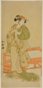 Näyttelijä Yamashita Kinsaku II Moshiona näytelmässä Izu-goyomi Shibai no Ganjitsu, esitettiin Morita-teatterissa yhdestoista kuukaudessa, 1772 tekijältä Katsukawa Shunsho