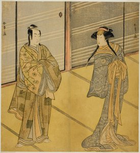 Näytelmä Shitenno Tonoi no Kisewata, esitetty Nakamura-teatterissa, näytelmä Shitenno Tonoi no Kisewata, esitetty Nakamura-teatterissa yhdestätoista tekijältä Katsukawa Shunsho