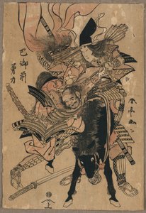Voimakas Tomoe Gozen, noin 1810 (värillinen puupiirros).