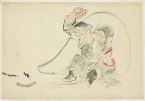 Daikoku, onnenjumala, taikuutensa kanssa Nuija tekijältä Katsushika (school of) Hokusai
