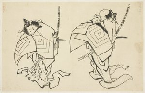 Danjuro V tai VI, Kabuki-näyttelijä, Arigotossa Rooli (kaksi tutkimusta), n. 1815-1849 (muste paperille) tekijältä Katsushika (school of) Hokusai