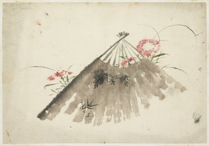 Hylätty tuuletin vaaleanpunaisten joukossa tekijältä Katsushika (school of) Hokusai