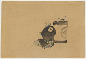Istuva hoitaja tupakointi lampun ääressä, n. 1850 (muste ja väri paperille) tekijältä Katsushika (school of) Hokusai