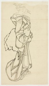 Kävelevä kurtisaani (tutkimus), n. 1815-1849 (muste paperille tekijältä Katsushika (school of) Hokusai