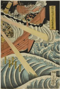 Heiken aaveet ilmestyvät Daimotsun lahdella Settsun maakunnassa (Sesshu Daimotsu no ura Heike onryo arawaruru zu) tekijältä Katsushika Hokui