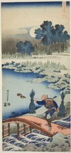 Talonpoika ylittää sillan, sarjasta Aito kiinalaisten ja japanilaisten runojen peili tekijältä Katsushika Hokusai