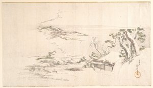 Lumipeitteinen maisema ja harmaat pilvet tekijältä Katsushika Hokusai