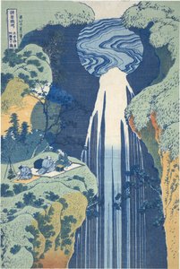 Amidan vesiputous kaukana Kiso-tien varrella, sarjasta ”Vesiputouskierros eri maakunnissa” tekijältä Katsushika Hokusai