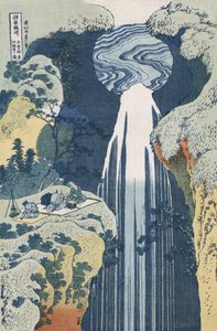 Amida-vesiputous Kison moottoritiellä, sarjasta "Matka kaikkien maakuntien vesiputouksiin" tekijältä Katsushika Hokusai