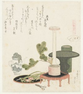kukkakuori Hanagai (otsikko esineessä) Genroku-runojen ja kuorien vertailu (sarjan nimi) Genroku kasen kaiawase (sarjan nimi esineellä) tekijältä Katsushika Hokusai